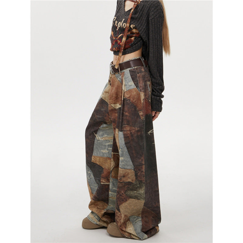 Jeans mit Retro-Print, weites Bein, für Damen und Herren, Hüfthose
