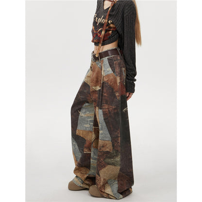 Jeans mit Retro-Print, weites Bein, für Damen und Herren, Hüfthose