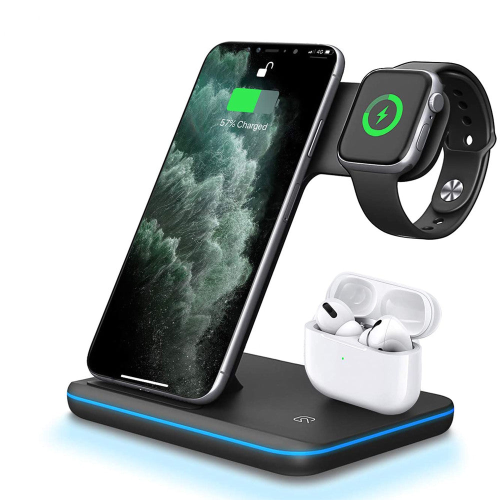 Kompatibles kabelloses Ladegerät für Mobiltelefone, Smartwatches und Kopfhörer – 3-in-1-Ladestation