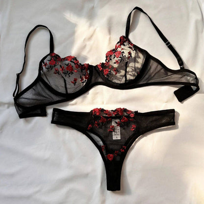 Sexy Dessous-Set aus edler Spitze für Damen, 2-teilig, transparentes Design