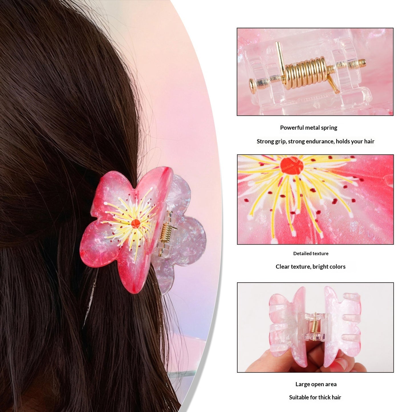 Süße Pflaumenblüten-Feenfrisur im floralen Hochsteckfrisur-Stil mit Haifisch-Haarspange – passend für alle Damen.