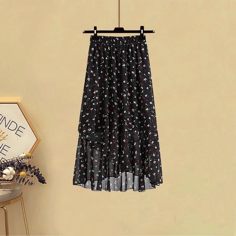 Schickes Chiffon-T-Shirt und hochgeschnittener Rock, zweiteiliges Set