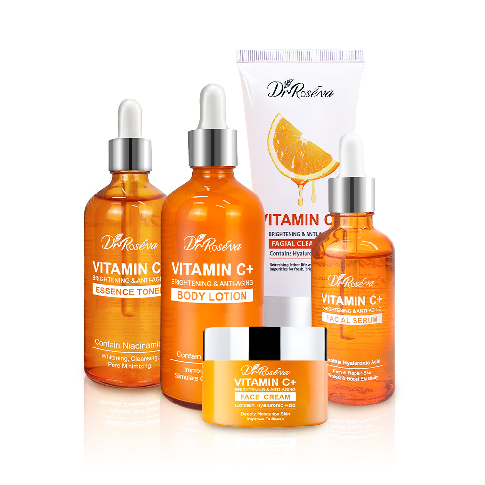 Dr.ROSEVA Private Label Natürliche Bio-Anti-Aging-Produkte VC Vitamin C Gesichtspflegecreme Serum Reinigung 5-teiliges Hautpflege-Set Hautpflege-Geschenkset