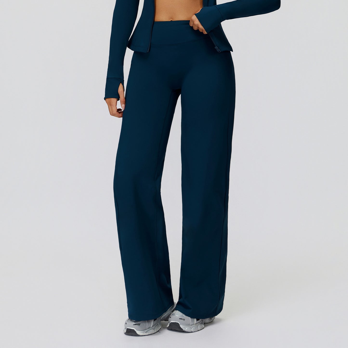 Casual Versatile Trousers Fleece-lined Keep Warm High Waist Wide-leg Trousers