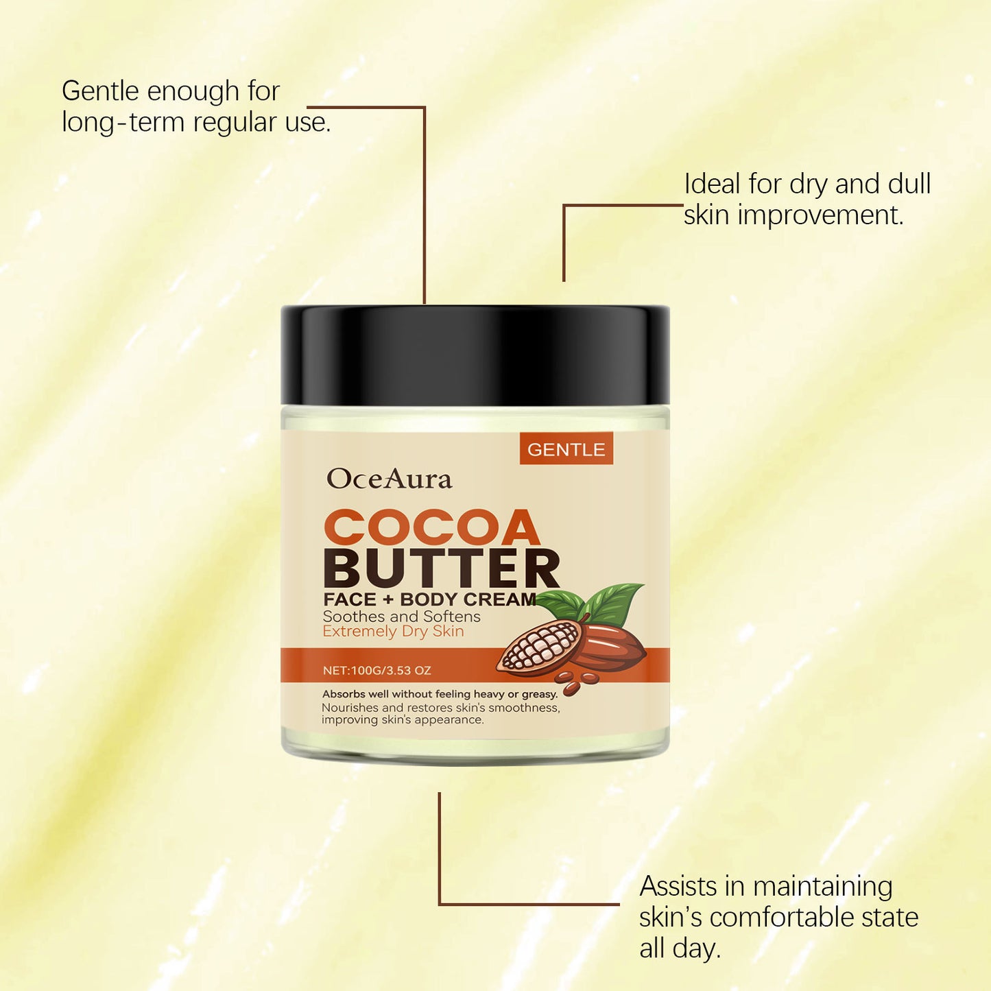 Tägliche Feuchtigkeitspflege zur Nährung und Geschmeidigkeit der Haut. Sanfte Pflege und angenehme Feuchtigkeitsversorgung des Teints.