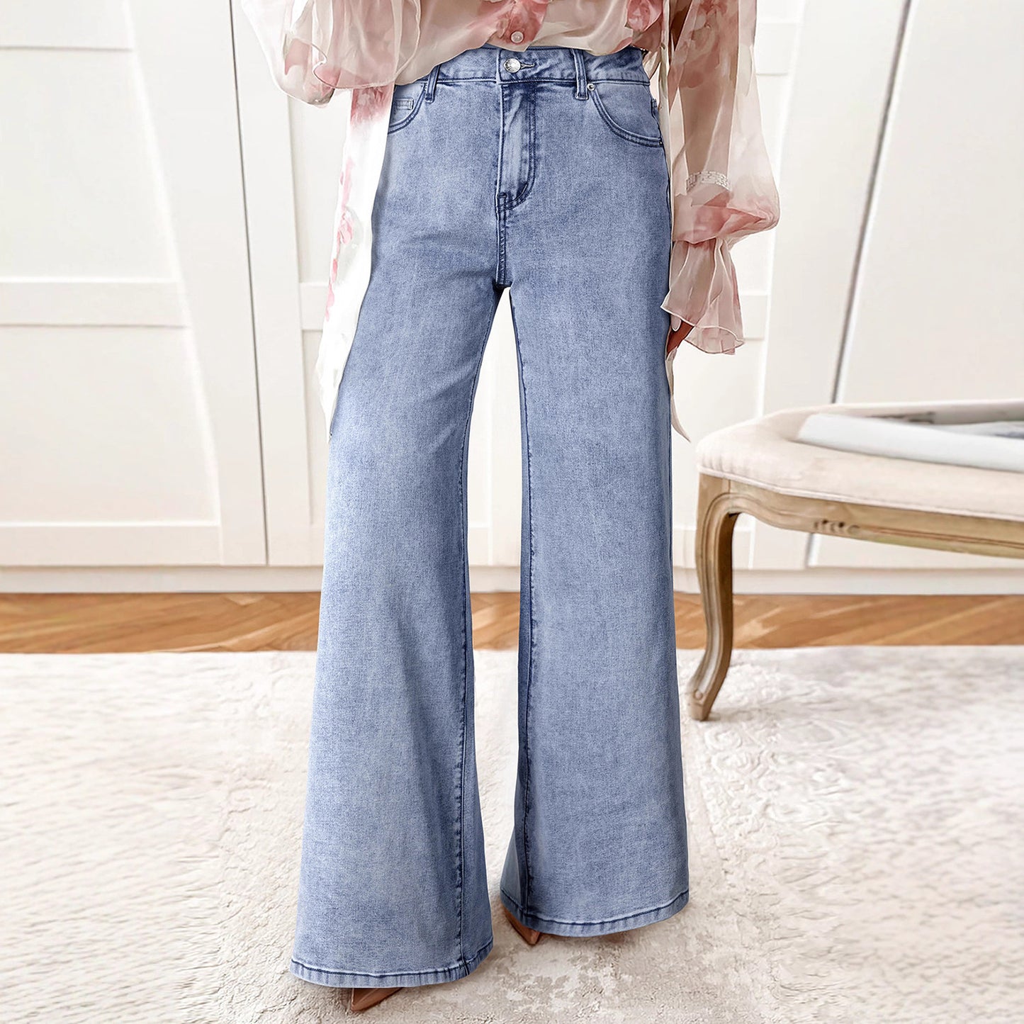 Women's High Waist Casual Loose Solid Color Jeans