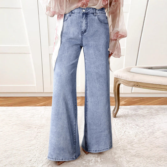 Damen-Jeans mit hohem Bund, lässig, locker, einfarbig