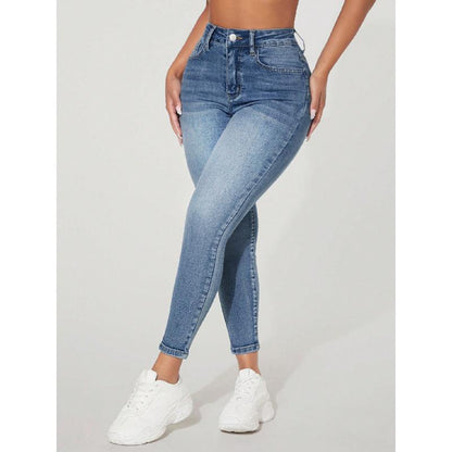 Skinny Stretch Jeans mit hohem Bund und Zierverschluss