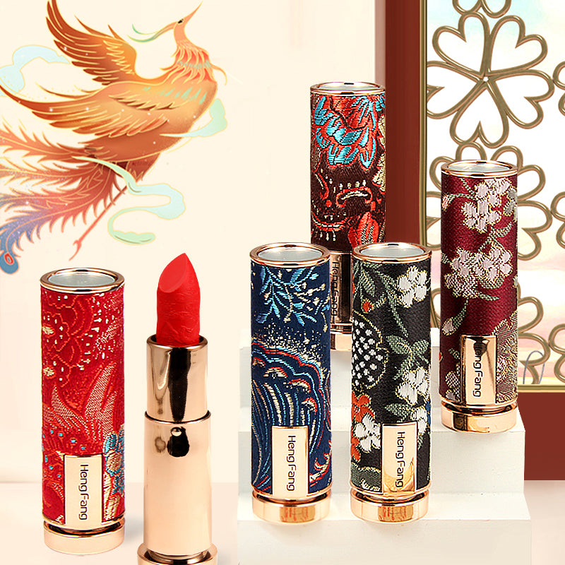 Lippenstift-Set im chinesischen Stil mit geschnitzten Motiven, matt, feuchtigkeitsspendend