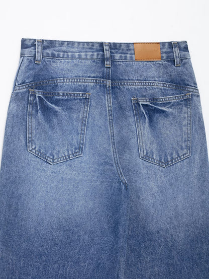 Women's High Waist Baggy Straight Trousers Jeans