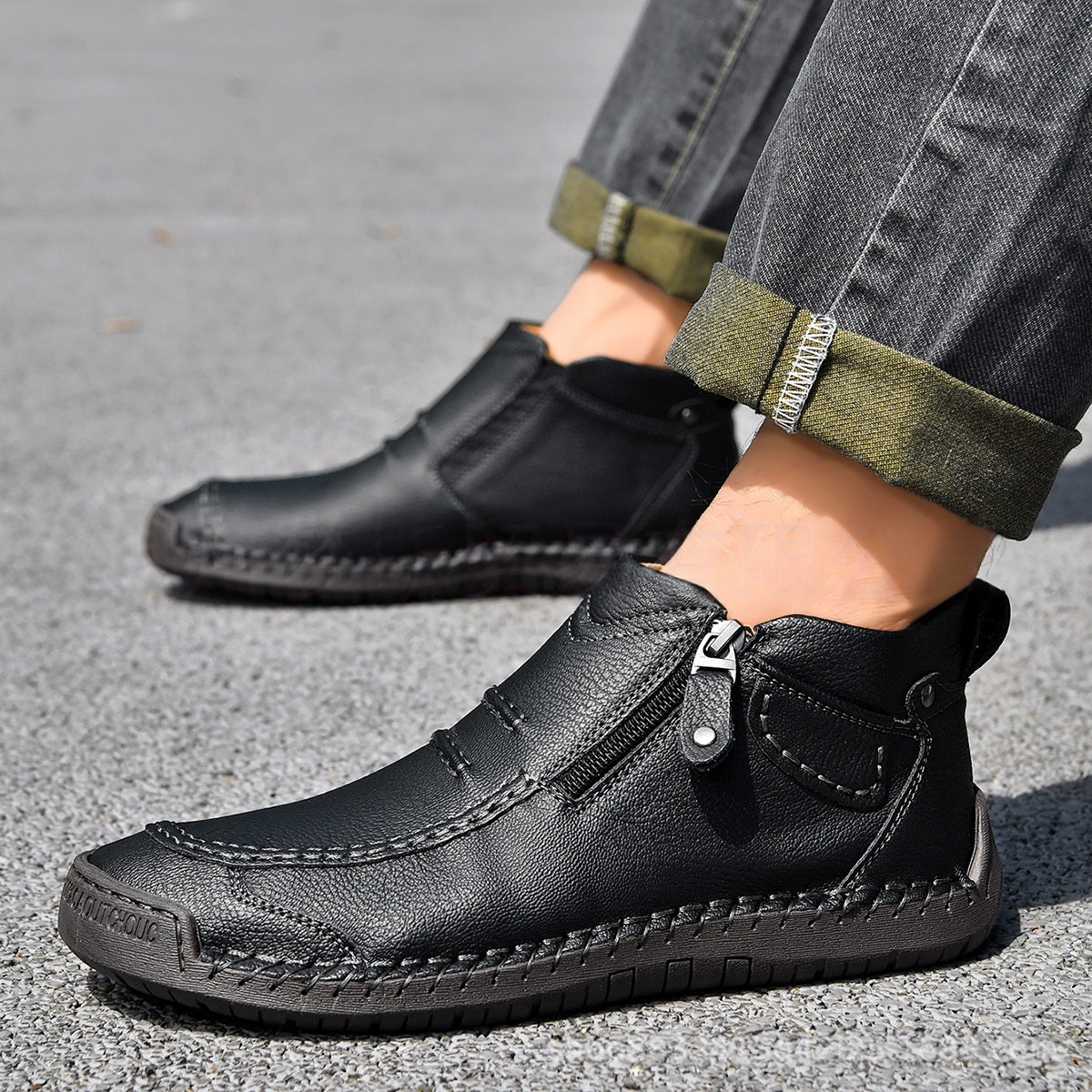 Herren-Flats, Stiefeletten, modisch, lässig, mit seitlichem Reißverschluss, elegante Pendlerschuhe
