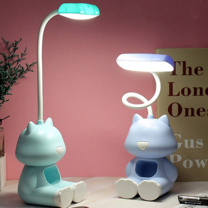 Cute Cat LED Charging Table Lamp Cartoon Desktop Storage Mobile Phone Holder Small Night Lamp USB Rechargeable Light