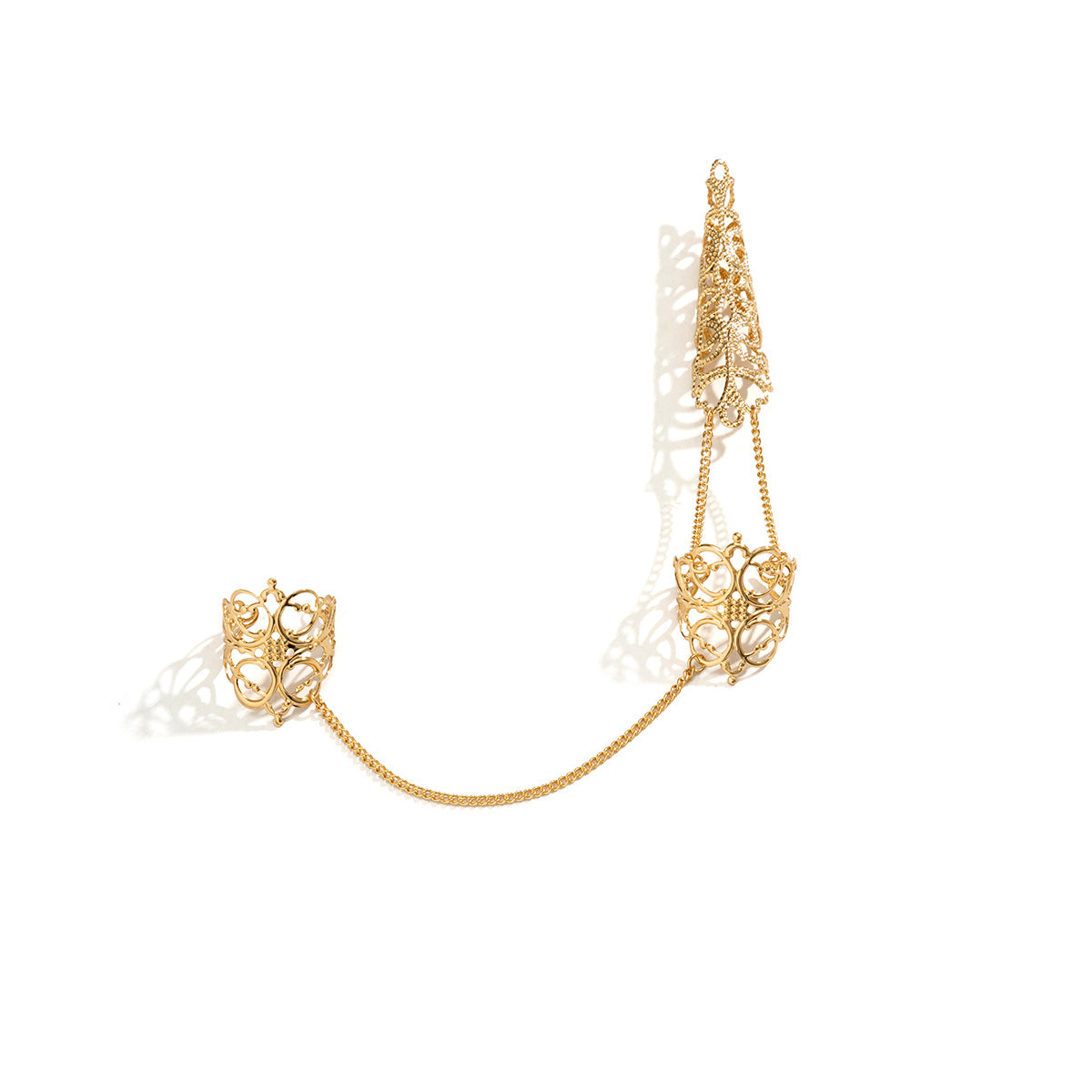 Ornamentaler, gotischer Stil, hohler, spitz zulaufender Fingernagelkappenring, Nischen-Metallquastenring