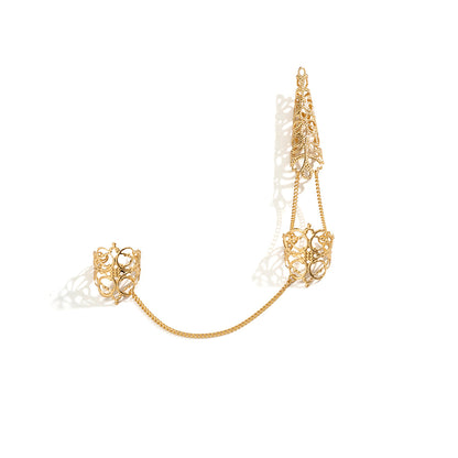 Ornamentaler, gotischer Stil, hohler, spitz zulaufender Fingernagelkappenring, Nischen-Metallquastenring