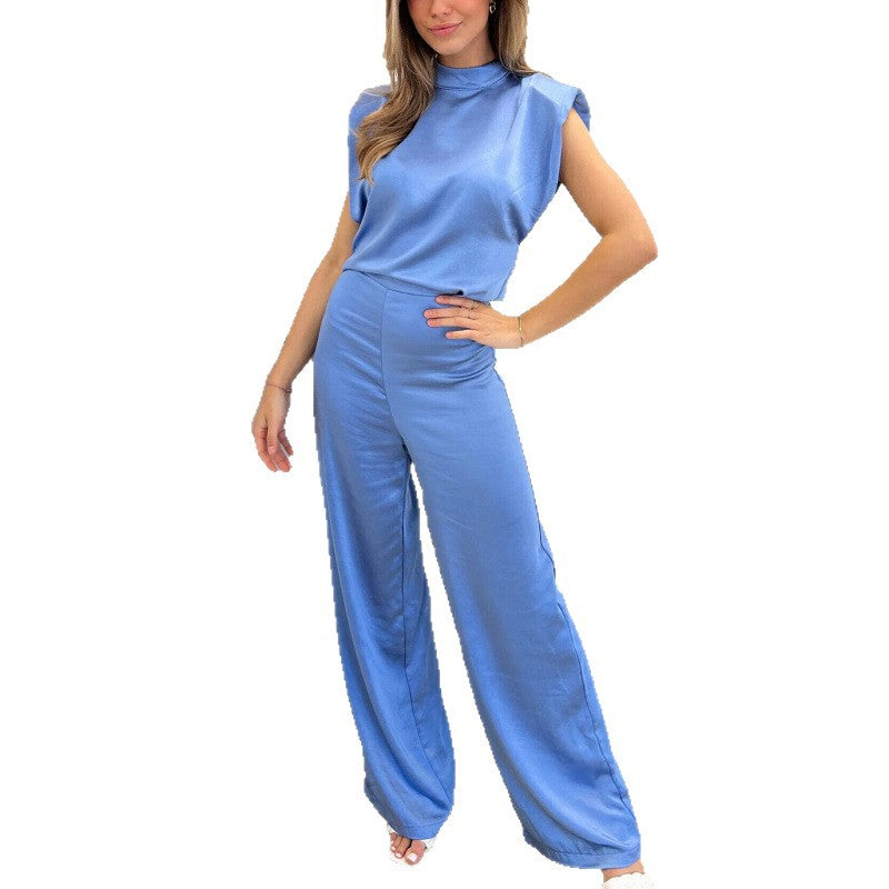 Backless Evening Dress Jumpsuit Solid Color Casual Straight Pants