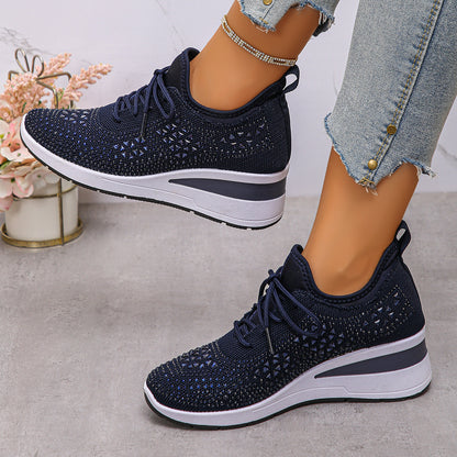 Strass-Sneaker, modische Schnür-Keilsandalen, Freizeitschuhe für Damen, Sportschuhe für den Alltag
