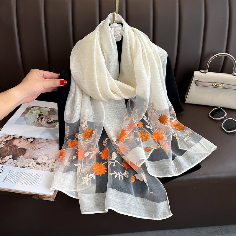 Elegant All-match Embroidered Summer Sunscreen Scarf