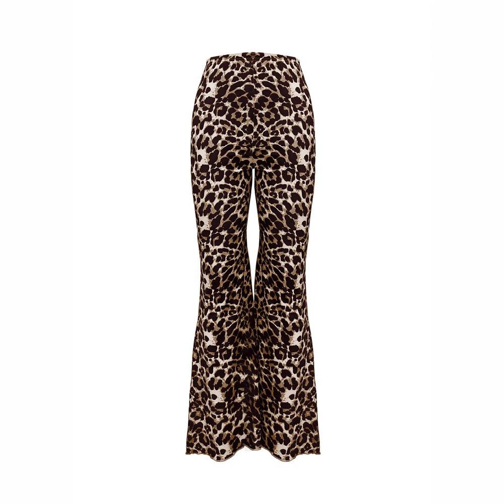 Casual Sexy Knitted Stretch Elastic Leopard Print Flared Pants