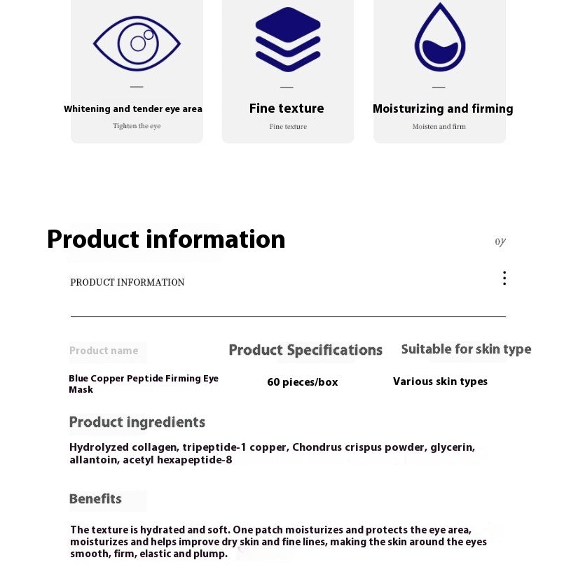 Feuchtigkeitsspendende Augenmaske, sanftes Hautverjüngungspflaster, erfrischende Gesichtspflege