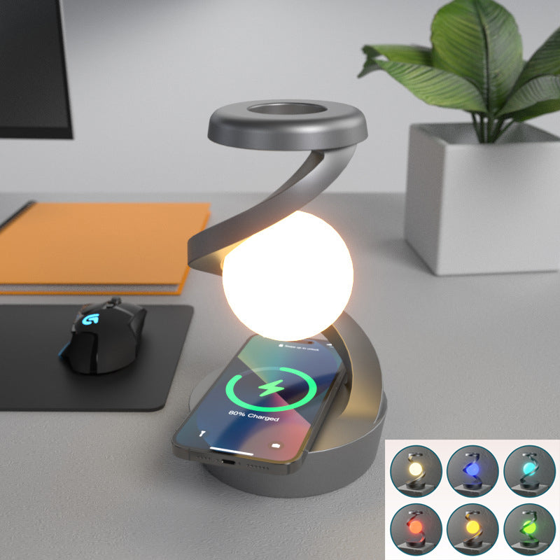 Drehbare Mond-Schreibtischlampe mit kabelloser Handy-Ladefunktion und Sensorsteuerung, dekorative Tischlampe, kleine Nachtlampe, Heimdekoration