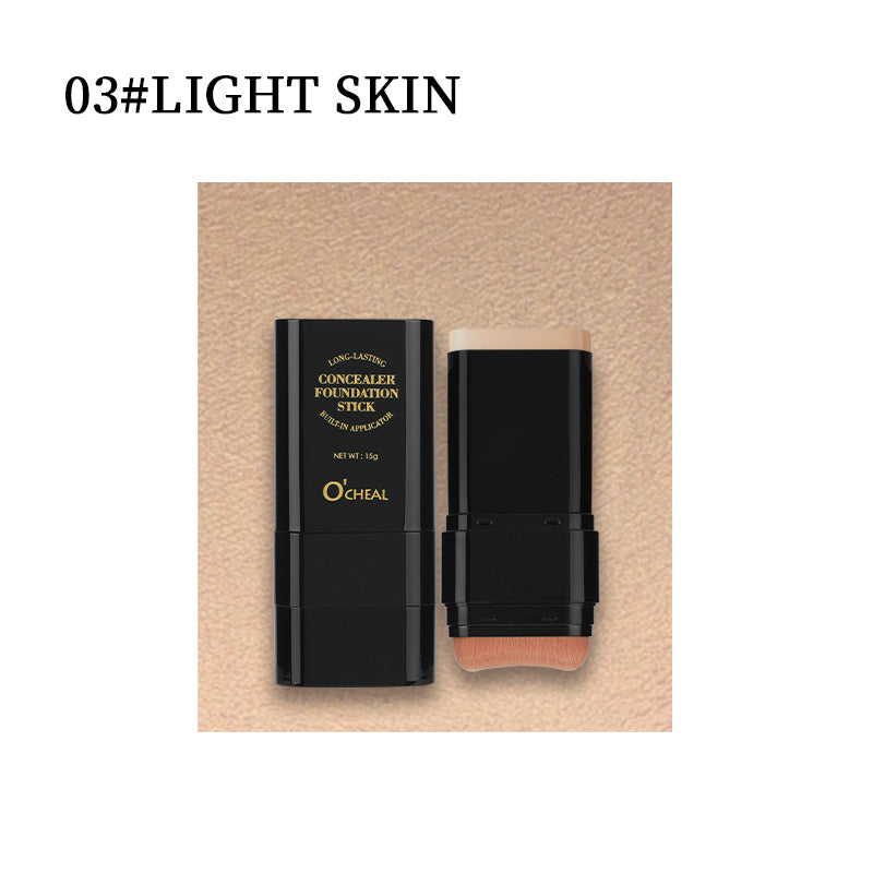 Make-up-Concealer, wischfestes Make-up, flüssige Foundation, Puderquaste, Pinsel, feste Foundation-Creme, 2-in-1-Produkt (Englische Version)