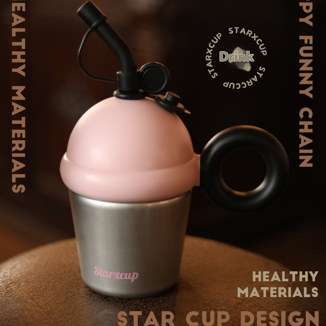 Tragbarer, großer, isolierter Edelstahl-Schreibtischbecher mit Strohhalm