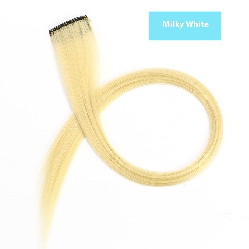 Buntes Haar, hängende Ohren, gefärbte Perücke, Haarverlängerung, farbige Streifen, angesagte Farben