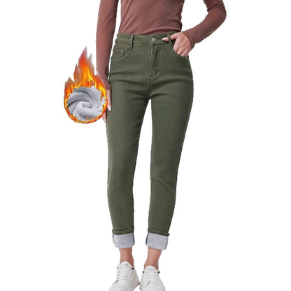 Dunkelgrüne, gewaschene, hochtaillierte, schmal geschnittene Skinny-Jeans