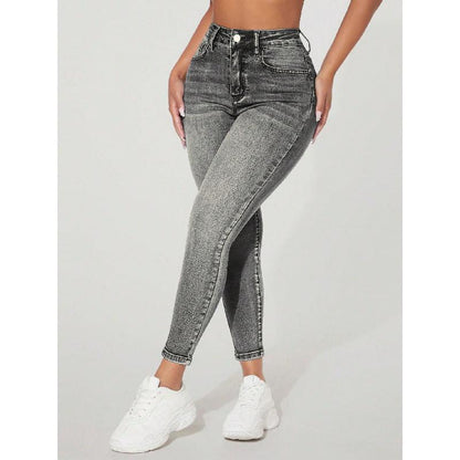 Skinny Stretch Jeans mit hohem Bund und Zierverschluss