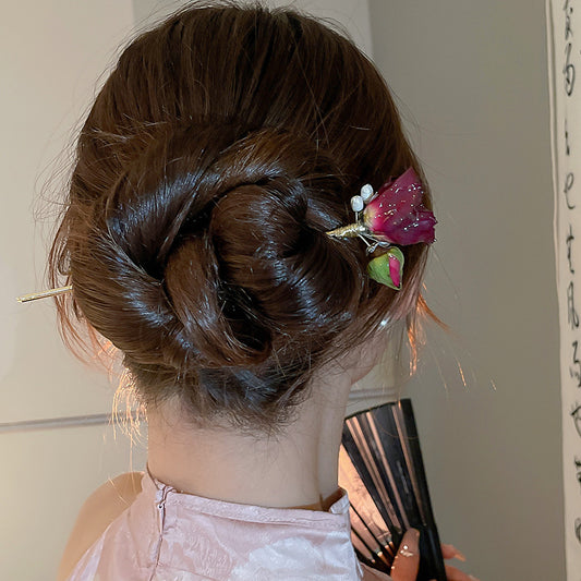Retro-Haarnadel im neuen chinesischen Stil mit Rosenperle und neuer Haarnadel.