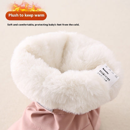 Wasserdichte Kinder-Baumwollschuhe, grenzüberschreitend europäisch und amerikanisch, Winterschuhe für Babys und Kleinkinder, Knöchelsocken, Zwei-in-Eins-Samtschuhe, Kinderschuhe