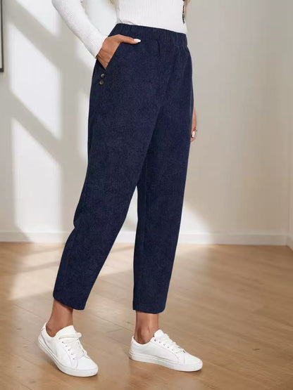 Cordhose mit Taschen, hohem Bund, einfarbig, geradem Schnitt, Freizeithose