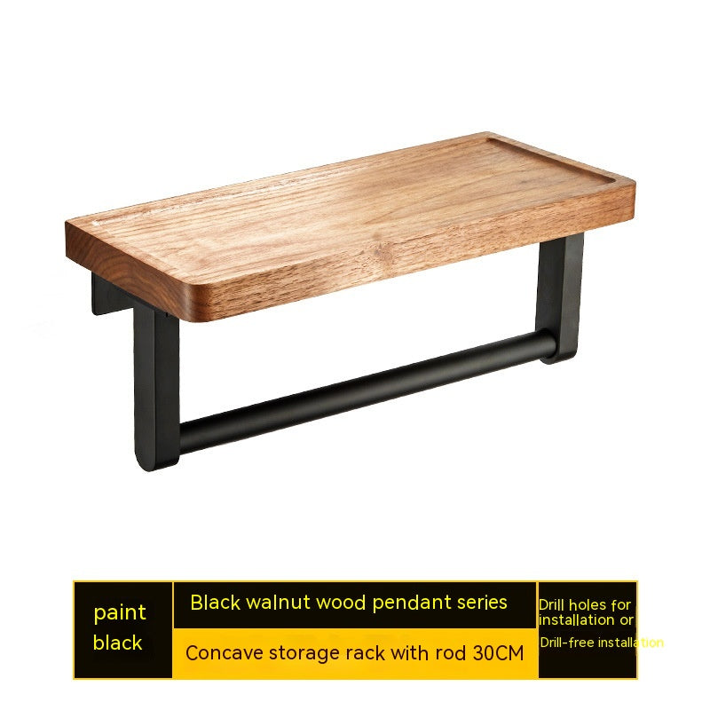 Wandmontiertes Aufbewahrungsregal aus Walnussholz (ohne Bohren)