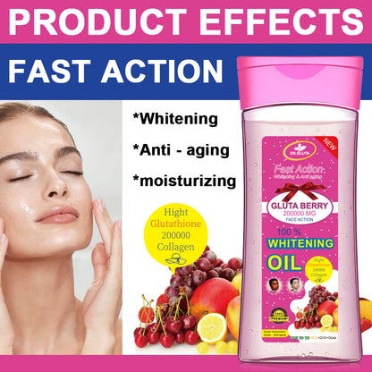 Glutathion-Aufhellungsöl, schnell wirkendes Aufhellungs- und Anti-Aging-Körperöl mit Frucht-Beeren-Kollagen, Hautpflege, 200 ml 