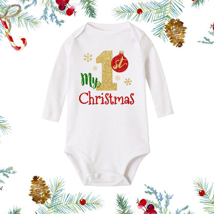 Weihnachtlicher weißer Baby-Strampler mit langen Ärmeln, weiß, für Neugeborene