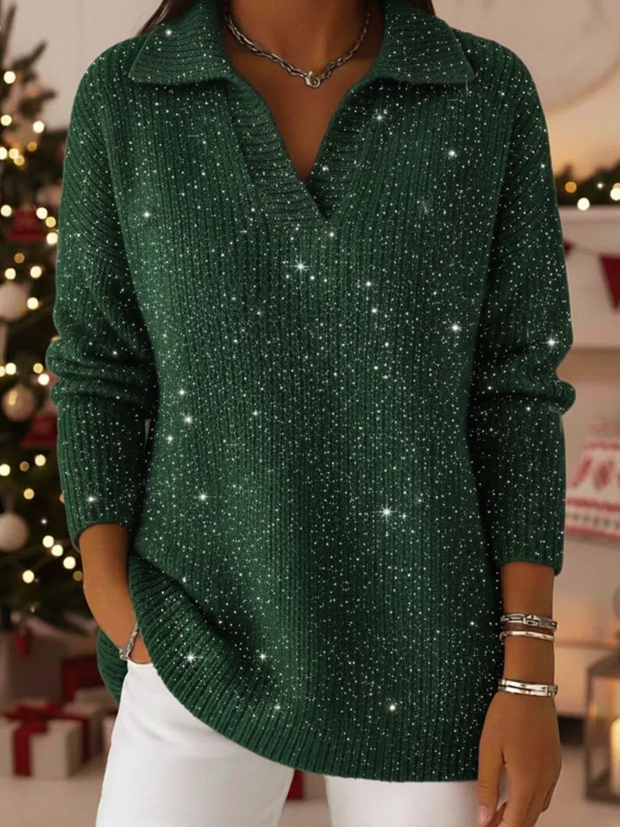 Neuer einfarbiger, langärmeliger Pullover mit Glitzereffekt