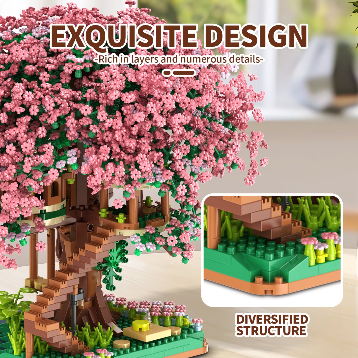 Creative Sakura Train Station Building Miniature Small-Particle Brick Assembly Toy