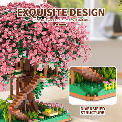 Creative Sakura Train Station Building Miniature Small-Particle Brick Assembly Toy