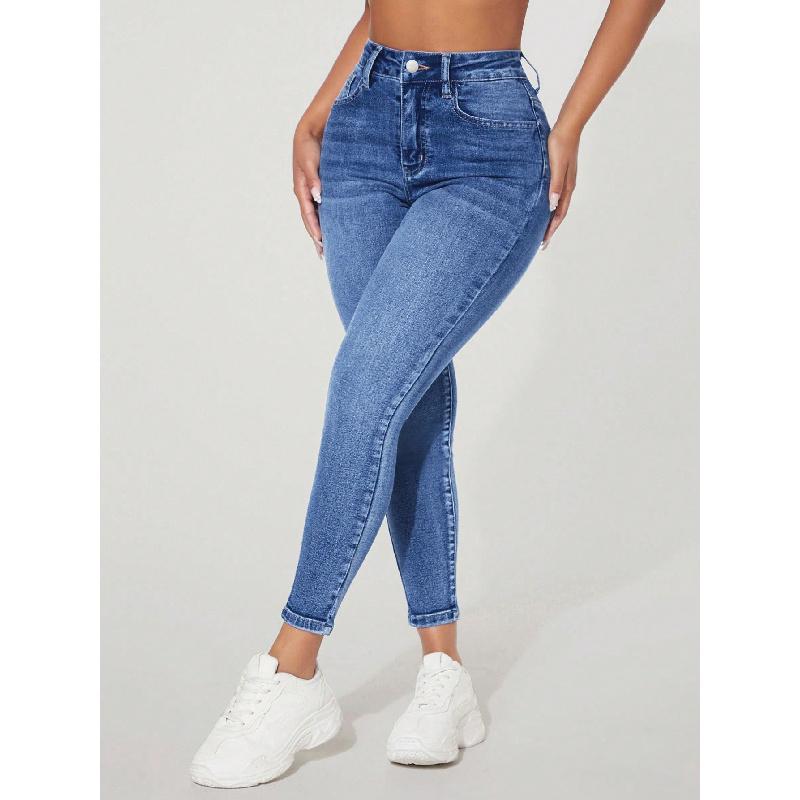 Skinny Stretch Jeans mit hohem Bund und Zierverschluss