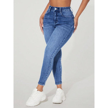 Skinny Stretch Jeans mit hohem Bund und Zierverschluss