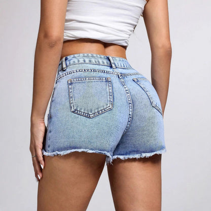 Lässige, stylische Damen-Jeansshorts mit Sternenmuster und offener Kante