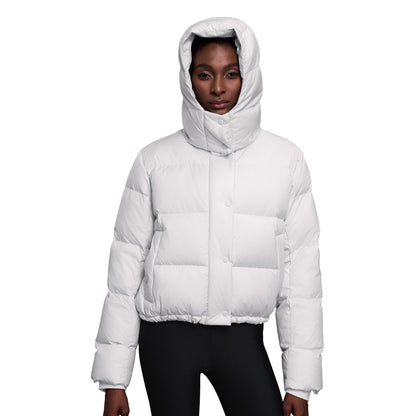 Neuer Wintermantel für Damen mit 90 % weißen Entendaunen, abnehmbarer Kapuze, dick, warm und locker geschnitten