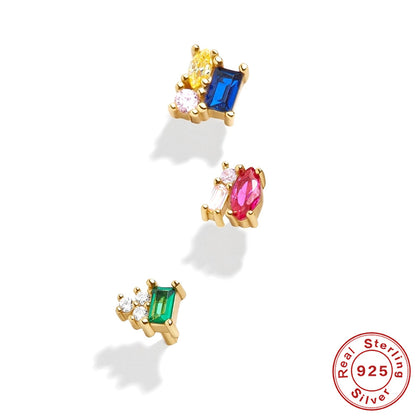 Women's Fashion Sterling Silver Geometric Colored Diamond Stud Earrings