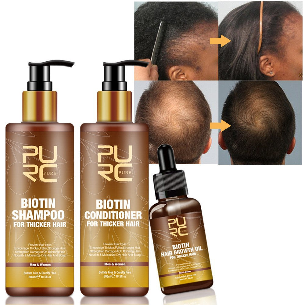 PURC Haarpflege Ingwer Biotin Dreiteiliges Shampoo Conditioner Reparatur Trockene und Frizz Ätherisches Öl
