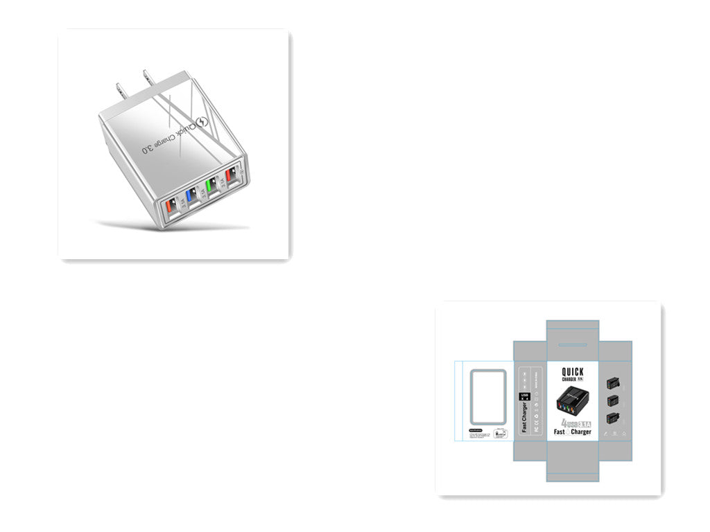 USB-Ladegerät Quick Charge 3.0 4-fach Adapter für Tablets, tragbares Wandladegerät, Schnellladegerät