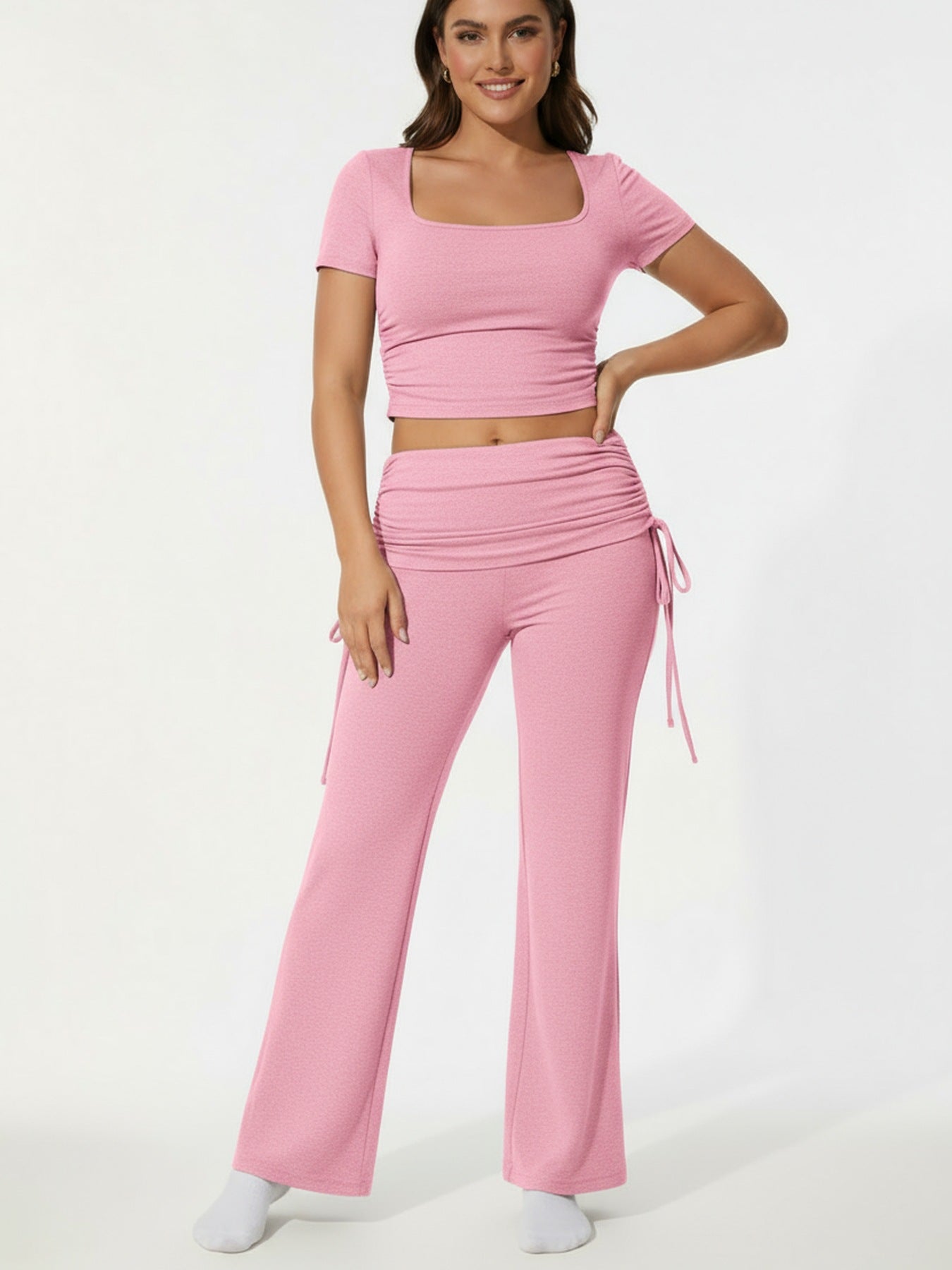 Solid-Color Fashionable Casual Flared Pants With Lace-Up Design For Women