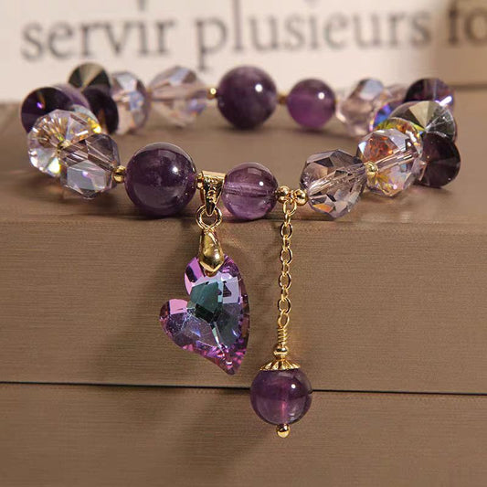 Lila Herzförmiges Kristallarmband, modischer und eleganter Schmuck aus natürlichem Amethyst