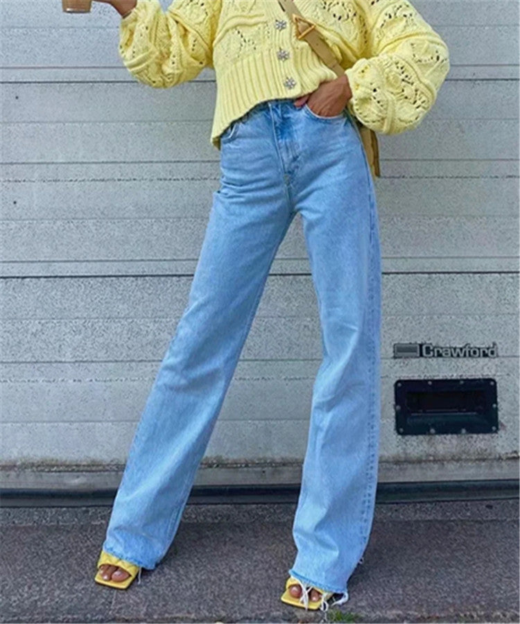 Neue Damen-Jeans mit offenem Saum und hohem Bund