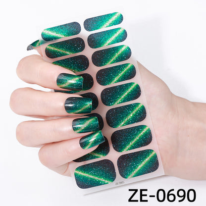 New Onion Powder Cat Eye Nail Applique 16 Finger Nail Sticker