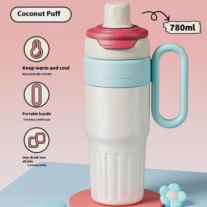 780 ml Thermobecher mit Farbverlauf, Edelstahl, doppelt, mit Deckel, Kaffeebecher, Thermoskanne mit großem Fassungsvermögen, Strohhalmbecher für Damen und Herren